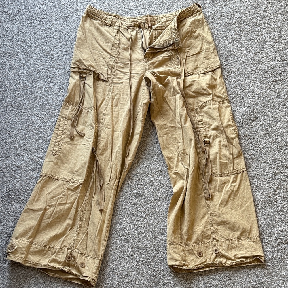 Free People Beige Wide-Leg Cargo Trousers